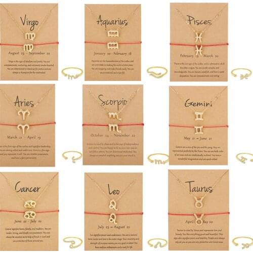 New Fashion 3Pcs Set Twelve Constellation Pendant Necklace Bracelet Ring Set Clavicle Necklaces for Women Girls Jewelry Set Gift