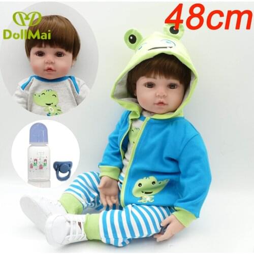 19"48CM Reborn boy dolls cotton body silicone vinyl reborn baby dolls with pacifier bottle Bebes reborn menino bonecas
