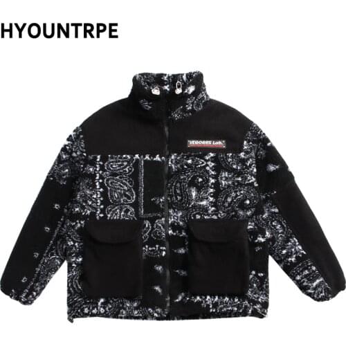 Mens Paisley Fleece Jackets Coats Fashion Hairy Zipper Loose Hoodies Bomber Outerwears Casual Warm ParkasThick Streetwear Jacket