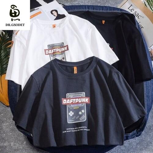 GSODET Summer T-Shirt Cotton Couple Korean Version Trend Nostalgic Cartoon Half Sleeved Loose O-Neck Mens and Womens Tops