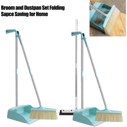 Broom And Dustpan Set 180 Degree Rotary Broom And Foldable Standing Dustpan Household Floor Cleaning Set natural