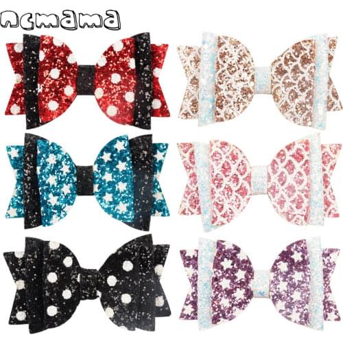 Ncmama 4" Dot Glitter Hair Bows Clips for Girls Cute Princess Three-layer Hairpins Black Red Kids Hairgrips Hair Accessories