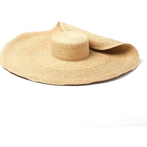 New Elegant 25cm Wide Brim Oversized Beach Hats For Women Large Raffia Straw Hat Anti-UV Sun Protection Foldable Sun Shade Bape