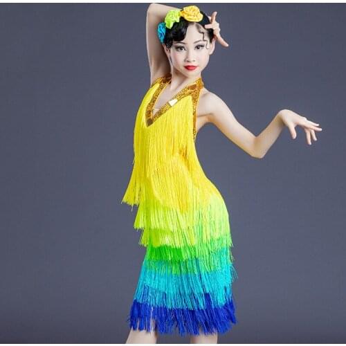 New Latin Dance Dress For Girls Children Diamond Fringed Dress Latin Dance Costumes Samba Latin Performance Dance Wear DN7970