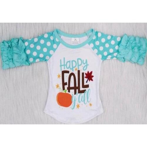 Wholesale/retail fall style baby girls t shirt long sleeve dotted pumpkins O neck t-shirts kids childrens clothing gxj