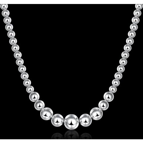 Fashion brand 925 Sterling Silver Smooth Beads Necklace for Women or Men Classic Party Engagement Wedding Gifts luxury Jewelry