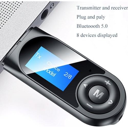 2020 LCD Bluetooth 5.0 Receiver Transmitter Music Audio Dongle 3.5mm Aux Wireless Handsfree Stereo Adapter For PC Car Speaker