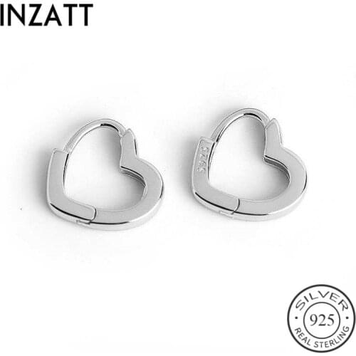 INZATT Real 925 Sterling Silver Minimalist Heart Hoop Earrings For Fashion Women Party Fine Jewelry Cute Geometry Accessories