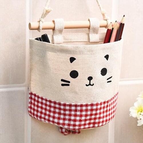 Cute Cotton Linen Haging Organizers Wall Mounted Wardrobe Hanging Bag Closet Organizer Cosmetic Toys Storage Bag Sundries Pouch