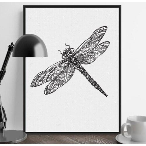 Modern Animal Black And White Dragonfly Hand-painted Canvas Painting Print Poster Home Wall Art Decoration Can Be Customized