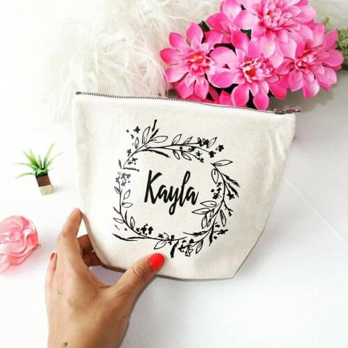 Bridal Party Print leaves Makeup Bags, Team Bride Cosmetic Bag, maid of honor Monogram Make up Bag,bachelorette gift, pencil bag