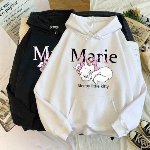 Disney Woman Thicken Harajuku Clothes Kawaii Marie Cat Print pullover Casual Tops Hoodie Vintage Aesthetic Lady Marie Cat Hoodie
