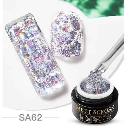 MEET ACROSS 5ML Glitter Sequins Gel Nail Polish Shining Platinum Soak Off UV Gel Polish Long-Lasting Nail Art Hybrid Varnish