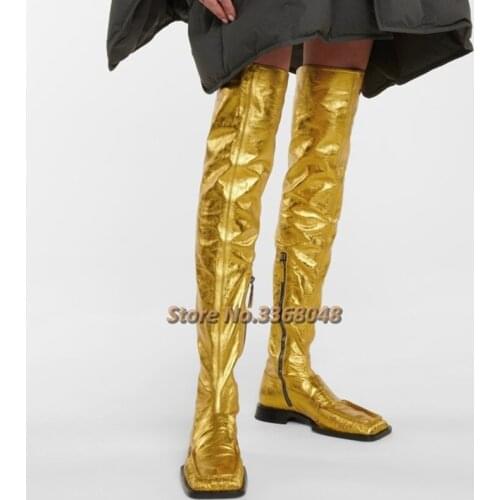 Square Toe Flat Boots Over The Knee Side 2021 New Arrivals Winter Women Boots Fashion Runway Shoes Zipper Thigh High Solid Boots