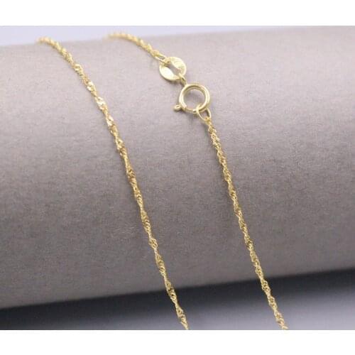 Au750 Real 18K Yellow Gold Chain Neckalce For Women Female 0.9mm Singapore Chain Link Choker Gold Necklace 18''L Gift