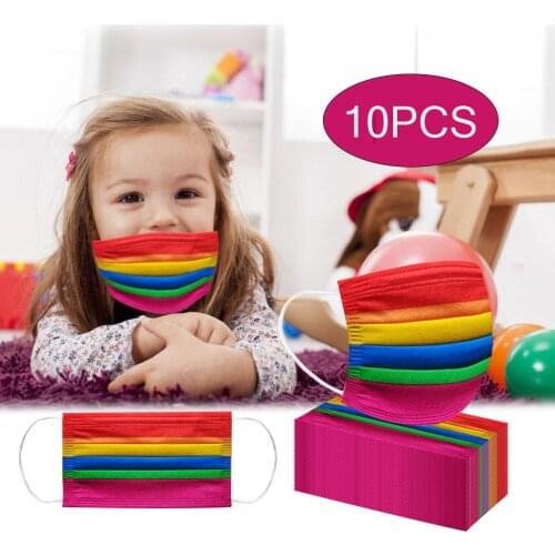 10/50pc Child Colorful Masks For Kids Disposable Mouth Masks For Children Breathable 3-layers Mouthmask Party Decoration