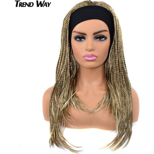 18Inch Box Braids With Headband Synthetic Wigs Crochet Braiding Hair Extensions High Temperature Fiber For Women Fashion Black