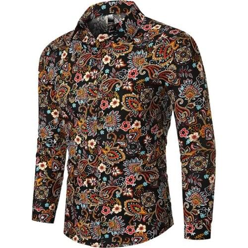 2019 new Youth fashion Cardigan men shirt Autumn new casual Lapel long sleeve Broken flowers Shirt Self-cultivation Euro code