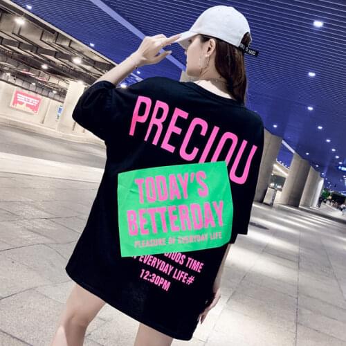 2021 New Large Size Women Summer Length graffiti T-shirt Half Sleeve loose Comfortable T-shirt Fashion Candy color Short Sleeves