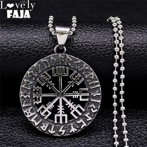 2021 Viking Divination Letter Stainless Steel Charm Necklaces for Women/Men Round Jewelry collier acier inoxydable NXS03