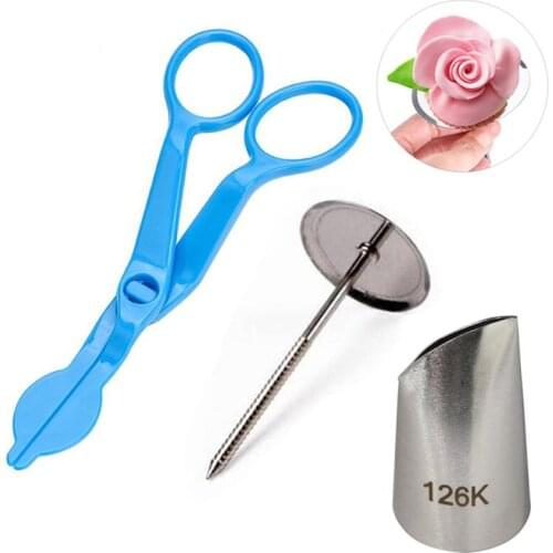3pcs Decorating Auxiliary Tools Pastry Nozzle Cake Nails Set Baking Cake Scissors Cream Flower Transfer Rose Lifter Mold Set