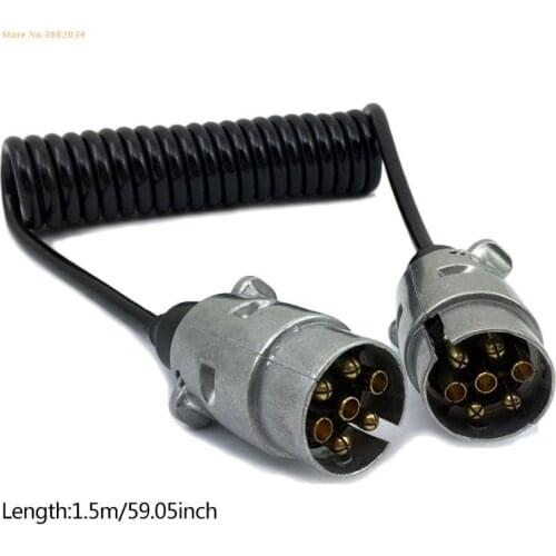 7 Pin Metal Trailer Plugs w/curly extension Cable Lead 1.5M Male To Male 12V Trailer Lighting Board Caravan Dropshipping