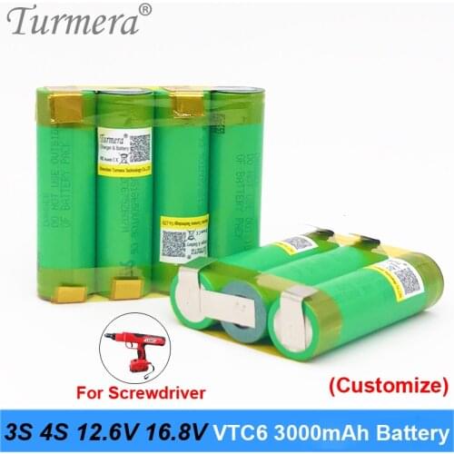 Turmera vtc6 3000mah battery 3s 12.6v 4s 16.8v battery for screwdriver battery with weld soldering strip customize battery n7