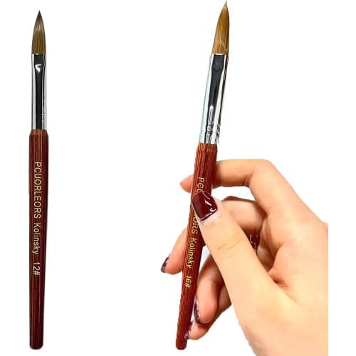 UsiDaer Gel Nail Art Brush with Wood Texture Big Mahogany Round 100% Kolinsky Crystal Carved Powder Flower Shaping Paint Brush