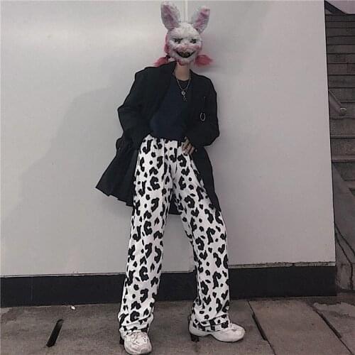 Cow Print Pants Women Korean Style Cow Print Wide Leg Pants Harajuku Trousers Summer Korean Clothes Streetwear Women