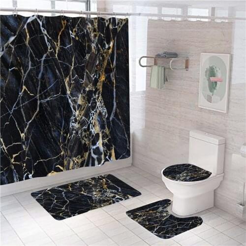 Black Golden Marble Shower Curtain 3D Print Hooks Bath Mat Set Toilet Rugs Soft Carpet WC Accessories Modern Bathroom Decoration