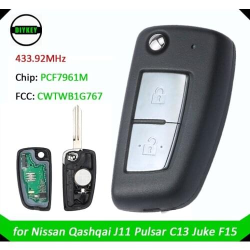DIYKEY 2 Buttons Flip Car Remote Key Fob 433.92MHz PCF7961M Chip for Nissan Qashqai,X-Trail,Pulsar,Micra,Juke, CWTWB1G767