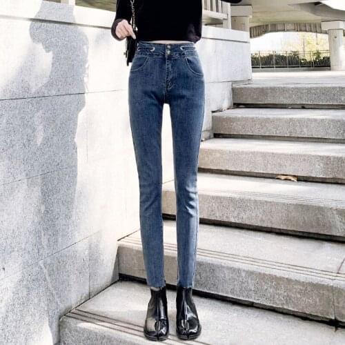 Spring autumn new fashion solid color low-waist stretch jeans women with small feet, washed thin skinny jeans women four-color