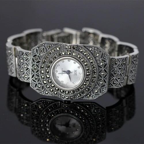 New Limited Edition Classic Elegant S925 Silver Pure Thai Silver Bracelet Watches Thailand Process Rhinestone Bangle Dropship