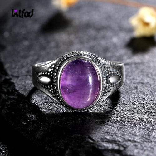 S925 Sterling Silver Fine Jewelry Natural 8x10mm Amethyst Stone Personalized Rings for Women Wedding Jewelry Gift