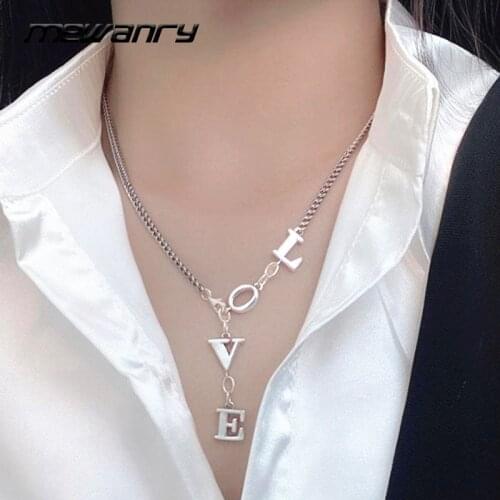 Mewanry New 925 Sterling Silver Necklace for Women INS Fashion Vintage Creative Letter LOVE Design Party Jewelry Birthday Gifts