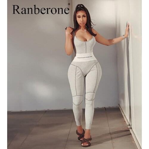 Ranberone New Jumpsuit Romper Sexy Bodysuit Women V Neck Jumpsuit Vest Workout Elastic Quick Dry Yoga Sets Women Gym Clothes
