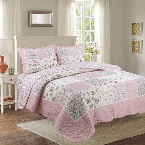 Bedspreads on the Bed Quilt Set 3pcs Korea Pink Cotton Coverlets Pillowcase Queen Size 4pcs Patchwork Bedding Blanket CHAUSUB