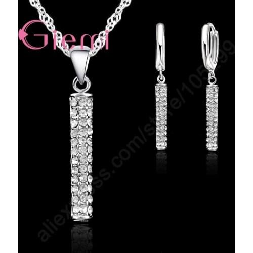 New Fashion Shiny Cubic Zirconia Woman Loop Earring Pendant Necklace Jewelry Set 925 Sterling Silver White Top Quality