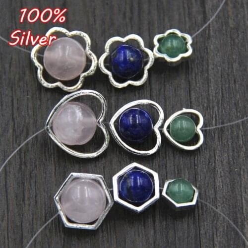 2pcs 925 Sterling Silver Color DIY Jewelry Findings Hexagon Heart Flower Diagonal Accessories for Earrings Bracelet