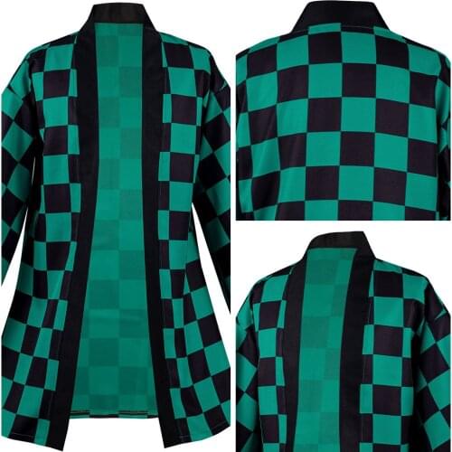 Anime Demon Slayer Kamado Tanjirou Cosplay Costumes Kimono Cardigan Halloween Carnival Suit with Earrings