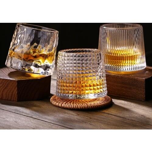 Creative rotation whisky cup thickened personality tumbler glass wine cup bark vertical stripe foreign wine beer cup