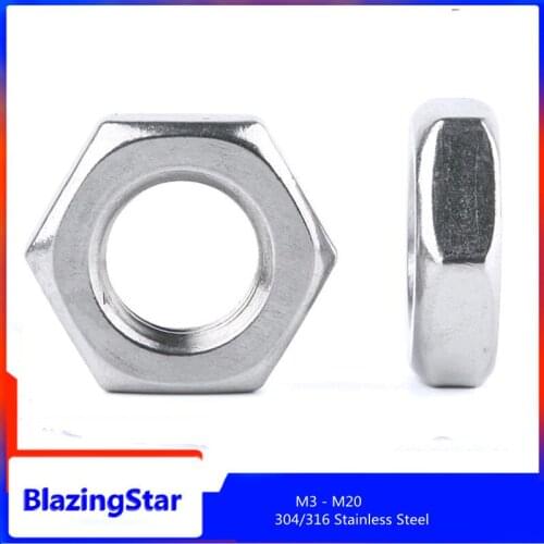 M3 M4 M5 M6 M8 M10 M12-M20 304/316 Stainless Steel Hexagon Nut Fine ToothThin Nut
