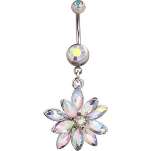Fashion AB Crystal Belly Ring, Body Piercing Jewelry Animal Belly Button Rings Charm Sun Flower Navel Rings