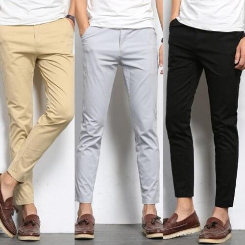 Men Slim Dress Pants Casual Long Suit Pants Men Casual Solid Color Elastic Pockets Thin Long Straight Trousers Suit Pants 2021