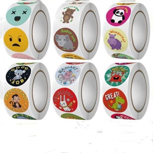 500pcs Children Cartoon animal sticker kindergarten English teacher inspirational little red flower reward roll paste