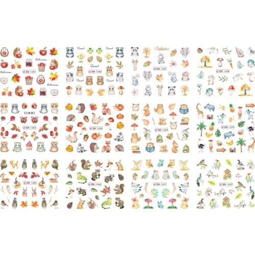 UPRETTEGO 12 PACKS / LOT NAIL ART BEAUTY WATER DECAL SLIDER NAIL STICKER FRUIT AUTUMN FALL ANIMAL MUSHROOM SQUIRREL BN1681-1692
