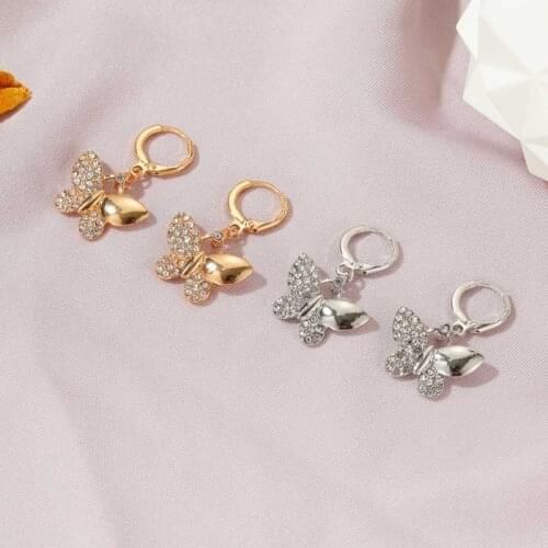New Womens Earrings Fashion Zircon Butterfly Dangle Earrings For Women Animal Sweet Colorful Drop Earrings Girls Jewelry