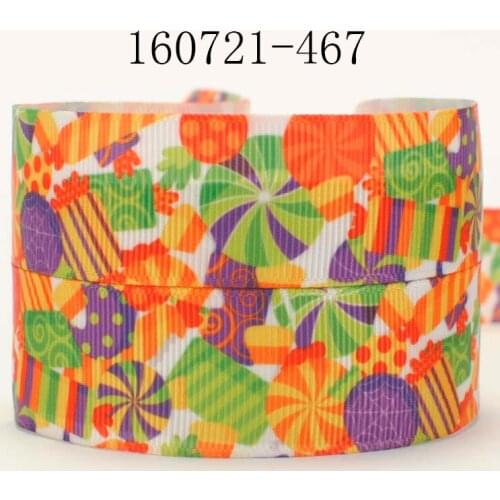 NEW 50 yards 7/8 " 22 mm color candy pattern printed grosgrain Halloween ribbon DIY gift free shipping