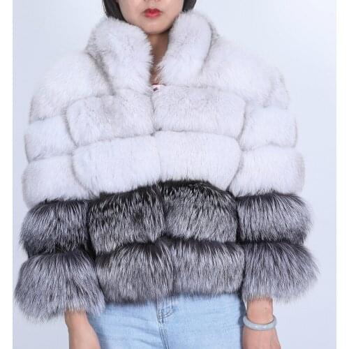 OFTBUY 2021 Real Fur Coat Winter Jacket Women Natural Fox Fur Outerwear White Silver Patchwork Outerwear Streetwear Stand Collar
