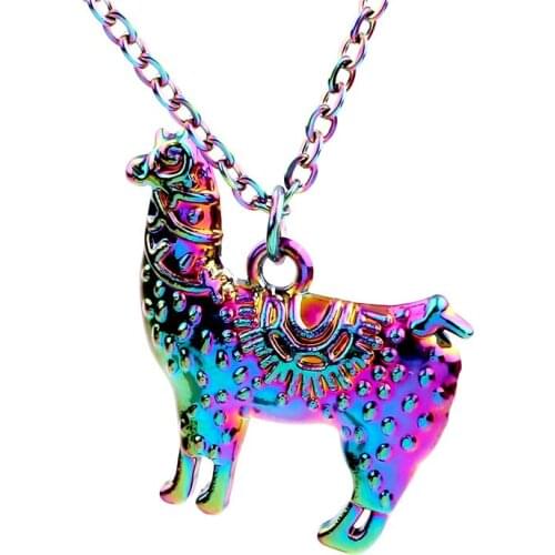 1pcs Rainbow Color Zinc Alloy Animals Alpaca Necklace women Female jewelry Collar free Stainless steel chain 20